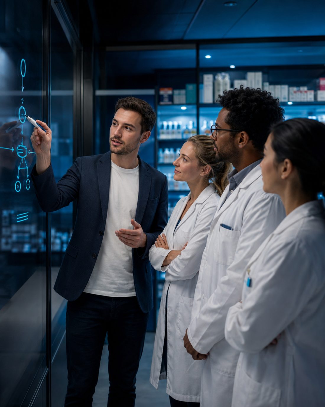 Atelier de travail entre un expert Pharmagency et une équipe d’officine